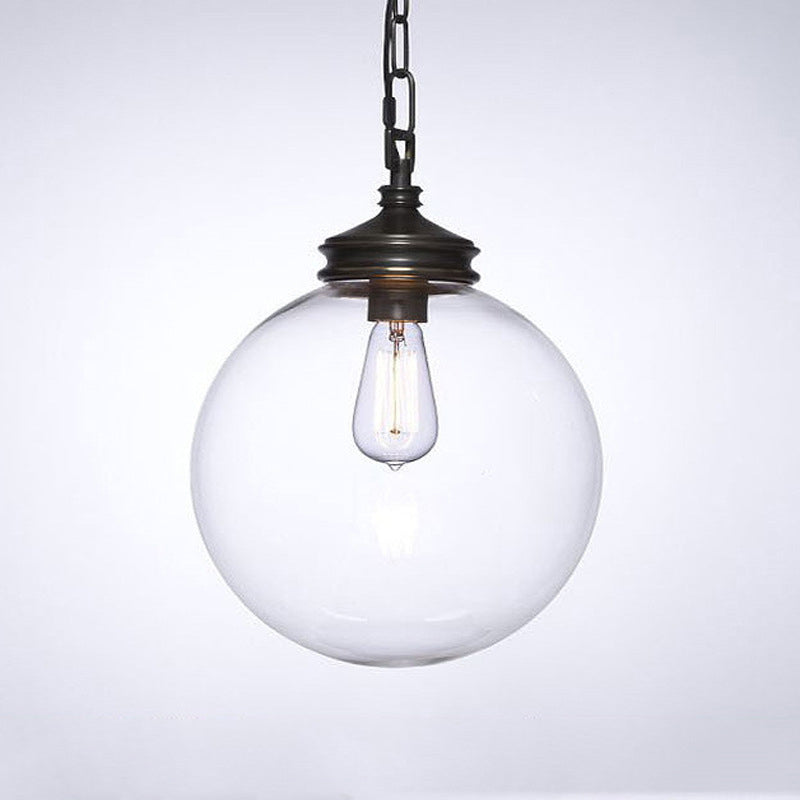 Contemporary Industria Clear Glass Iron Orb 1-Light Pendant Light For Living Room
