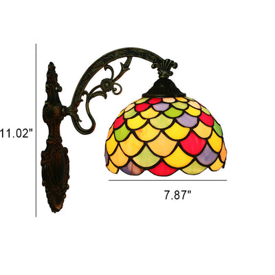 Tiffany European Scaled Stained Glass Dome 1-Light Wall Sconce Lamp