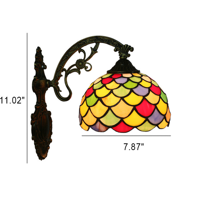 Tiffany European Scaled Stained Glass Dome 1-Light Wall Sconce Lamp