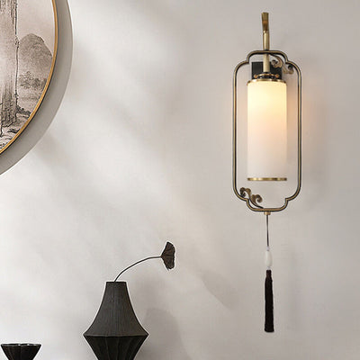 Modern Chinese Brass Glass Column 1-Light Wall Sconce Lamp