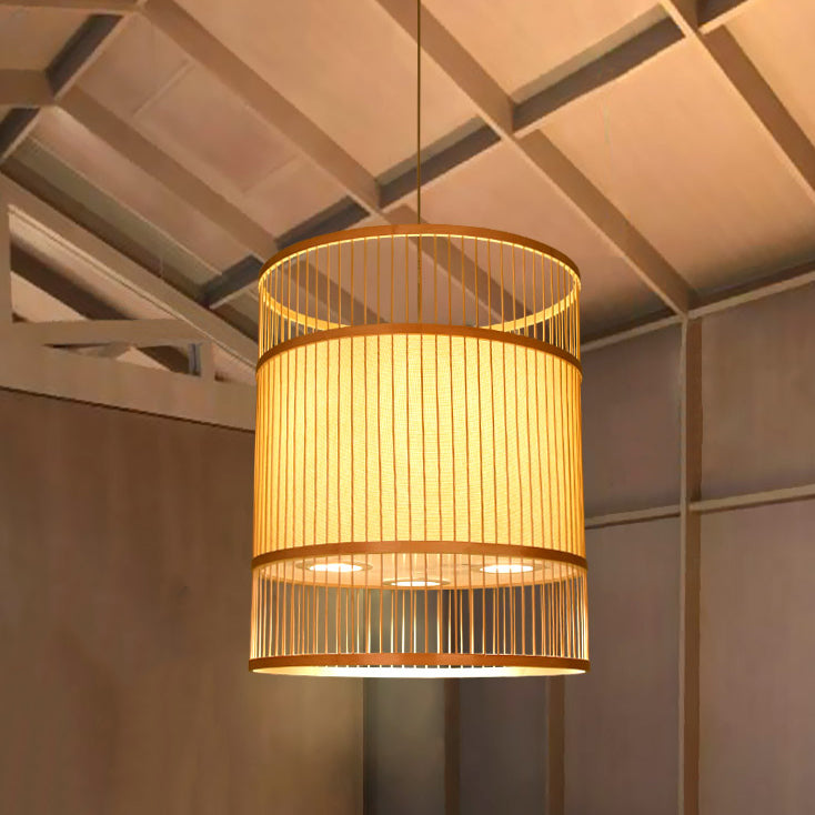 Modern Bamboo Weaving 3-Light Cylinder Chandelier