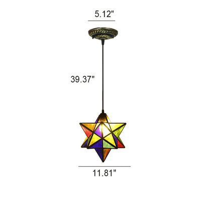 European Tiffany Pentagram Stained Glass 1-Light Pendant Light