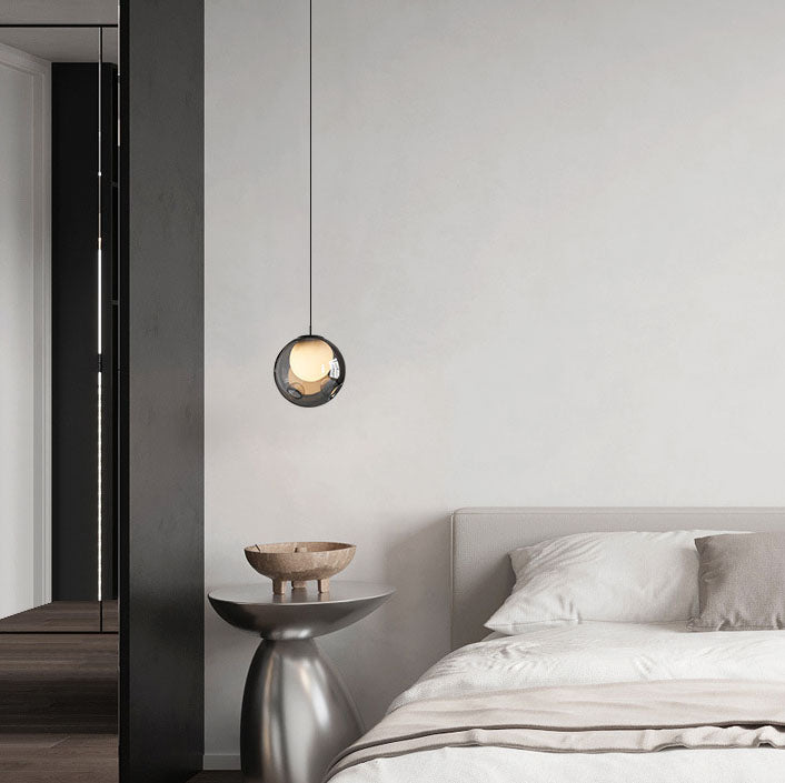 Lámpara colgante moderna minimalista de hardware y vidrio con esfera redonda de 1 luz para sala de estar 