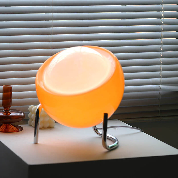 Contemporary Nordic Planet Orange Glass Iron 1-Light Table Lamp For Bedroom