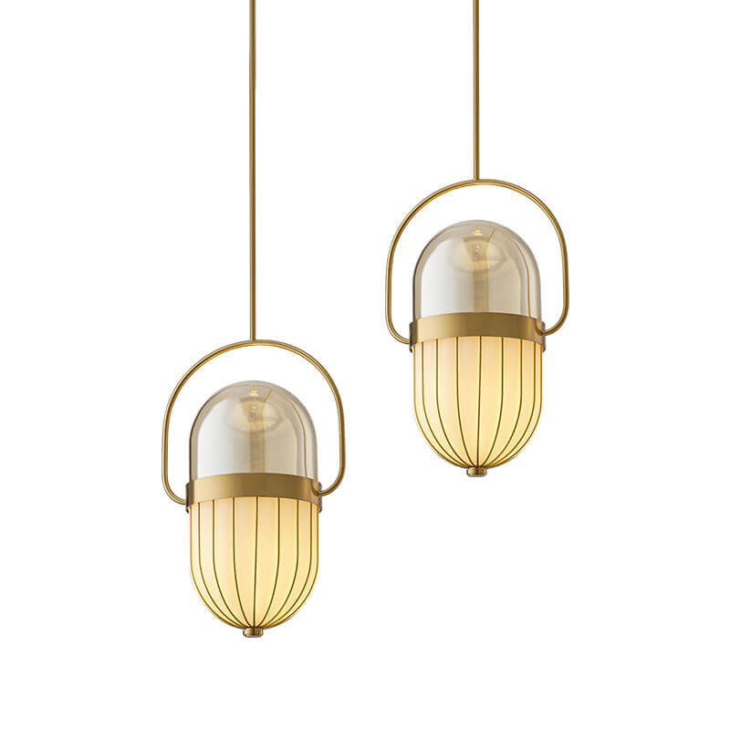 Modern Light Luxury Cognac Glass Oval Gold Ring 1-Light Pendant Light
