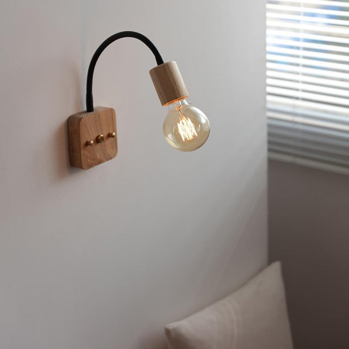 Contemporary Industrial Walnut Oak Wood Hose Adjustable 1-Light Wall Sconce Lamp For Living Room &amp; Bedroom