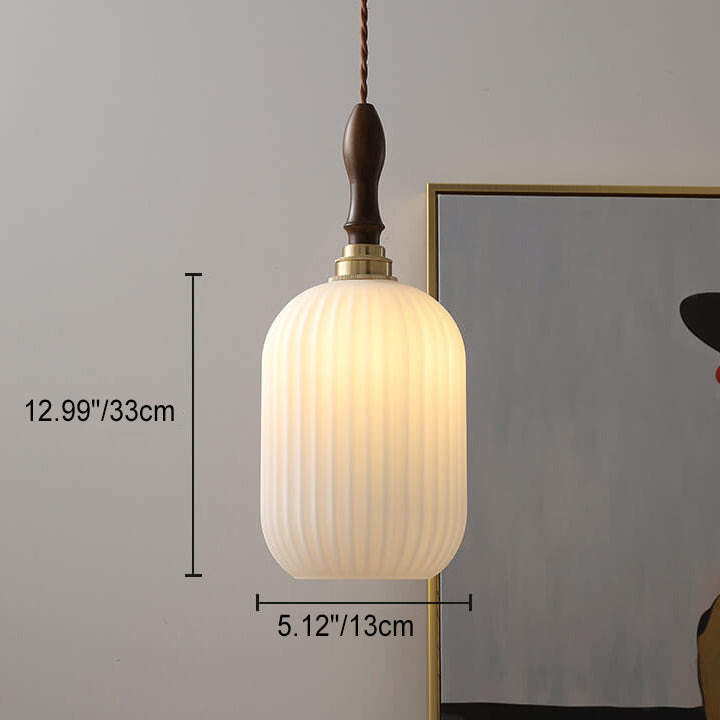 Japanese Modern Minimalist Lantern Walnut Brass Glass 1-Light Pendant Light