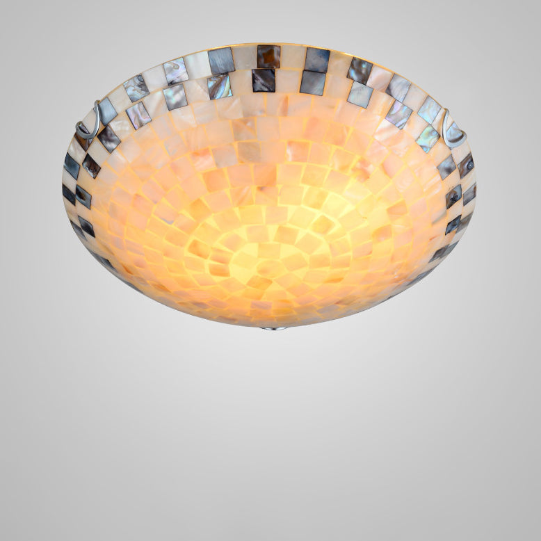 Tiffany Mediterranean Mosaic Shell Round LED Flush Mount Ceiling Light