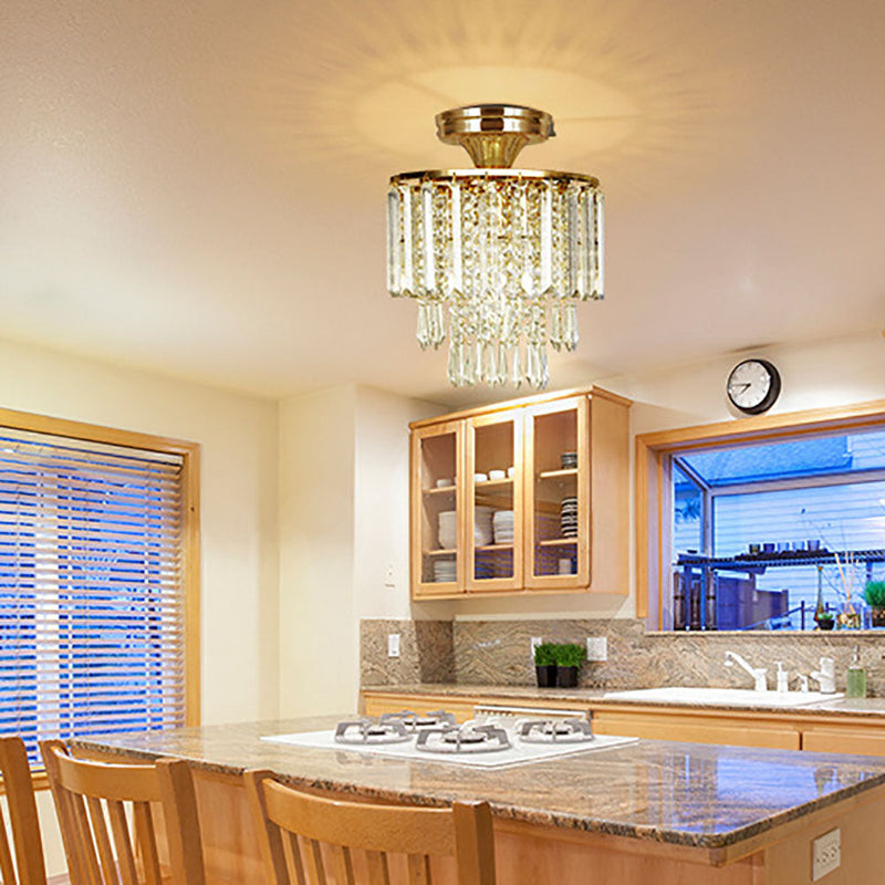 Moderne minimalistische runde Quaste Eisen Kristall 1-Licht Semi-Flush Mount Deckenleuchte für Wohnzimmer 