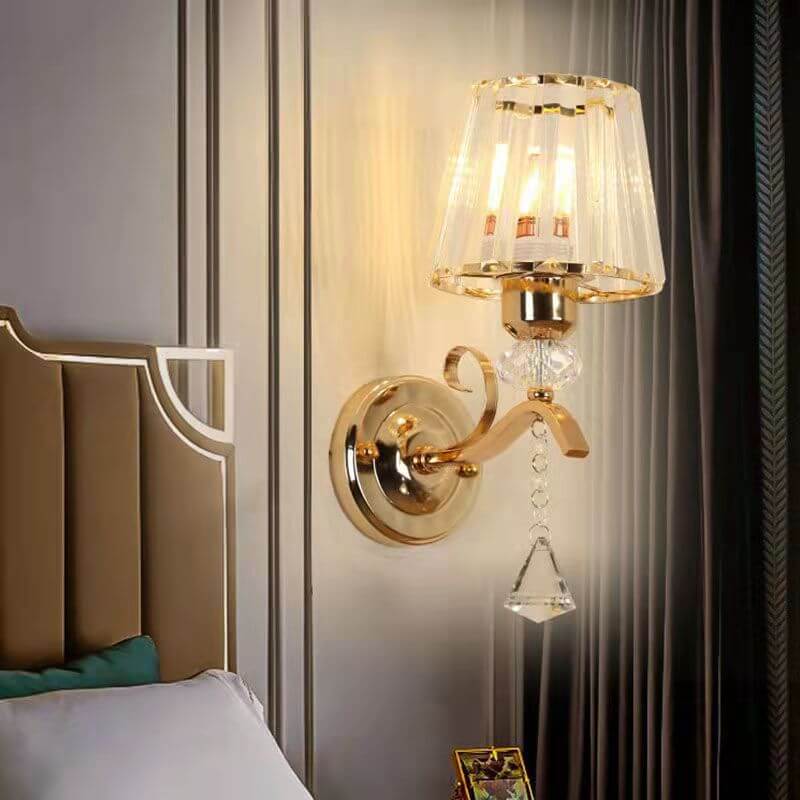 Contemporary Luxury Iron Crystal Cone 1-Light Wall Sconce Lamp For Living Room &amp; Bedroom