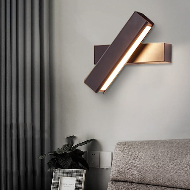 Modern Minimalist Rectangular Aluminum Iron Wood Rotatable LED Wall Sconce Lamp