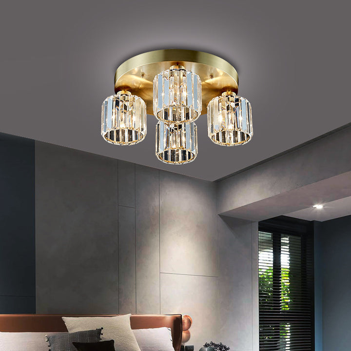 Modern Luxury Crystal Cylindrical Iron 1/4 Light Semi-Flush Mount Ceiling Light For Living Room