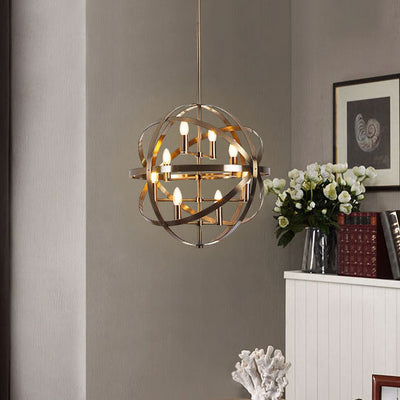 Vintage Industrial Iron Ball Candle  8-Light Chandelier