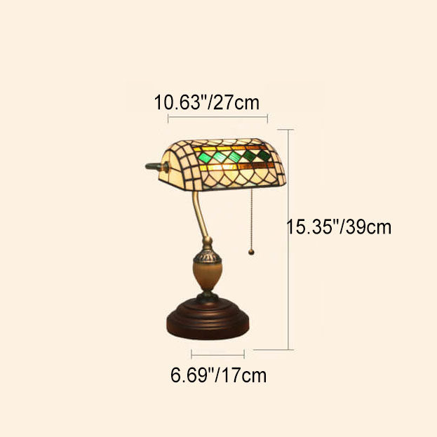 Lampe de table de banque vintage Tiffany Diamond Line en verre teinté à 1 lumière 