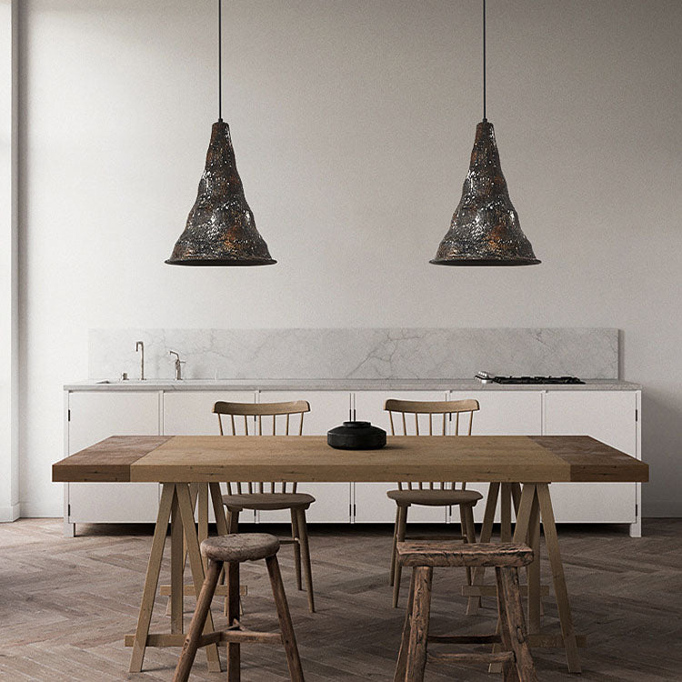 Traditional Vintage Iron Rust Cone Shape 1-Light Pendant Light for Living Room