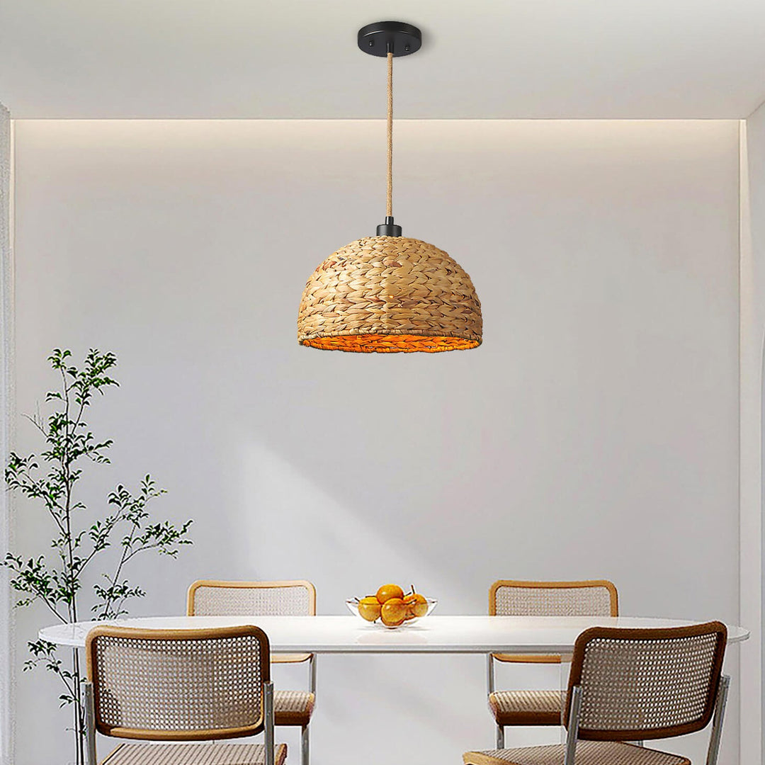 Traditional Japanese Half Round Rattan 1-Light Pendant Light For Living Room