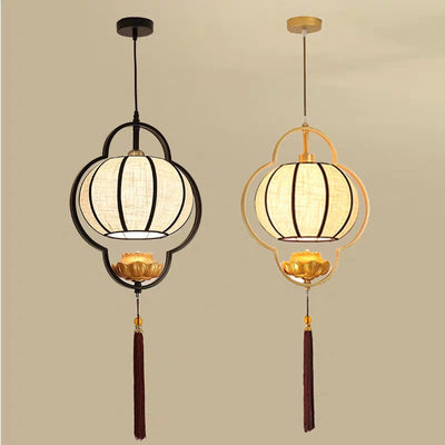 Modern Chinese Lantern Fabric Iron Zen 1-Light Pendant Light