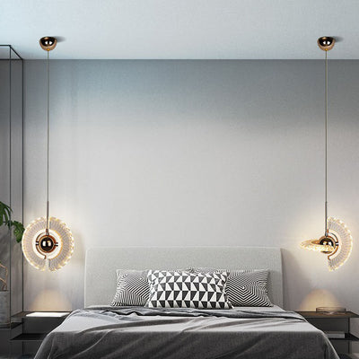 Zeitgenössische Luxus Gold Finish Rahmen Runde Schatten LED Pendelleuchte für Schlafzimmer 