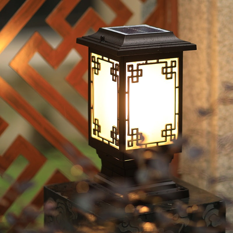Solar Chinesisches Fenster Quadrat Post Head 1-Licht Wasserdichte Garten Landschaft Licht 