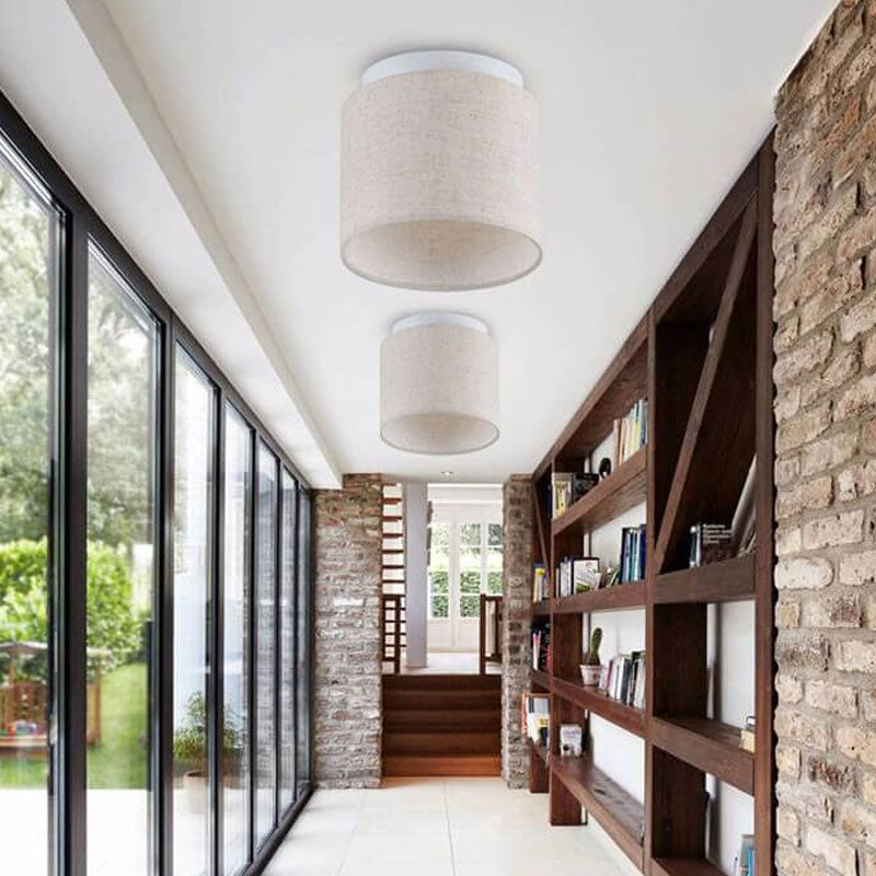 Nordic Simple Fabric Cylindrical Design 1-Light Flush Mount Light