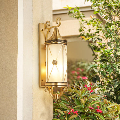 European Luxury  Brass Glass Lantern Column 1/3 Light Wall Sconce Lamp