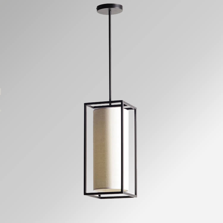 Modern Fabric Cylinder Black Frame 1-Light LED Pendant Lighting