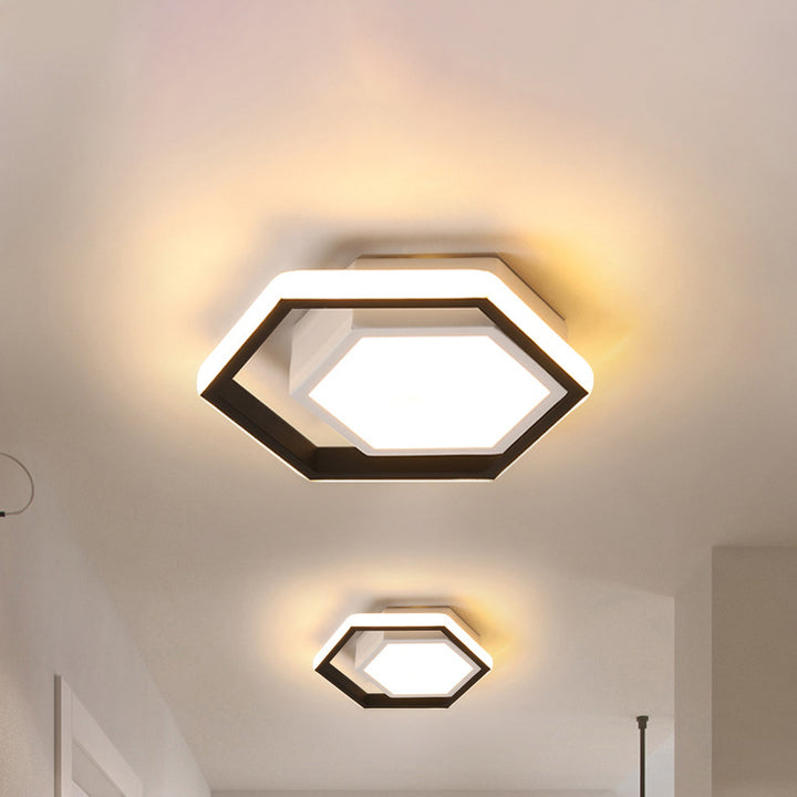 Modern Minimalist Aluminum Acrylic Iron Geometric Hexagonal Ring LED Flush Mount Ceiling Light for Living Room