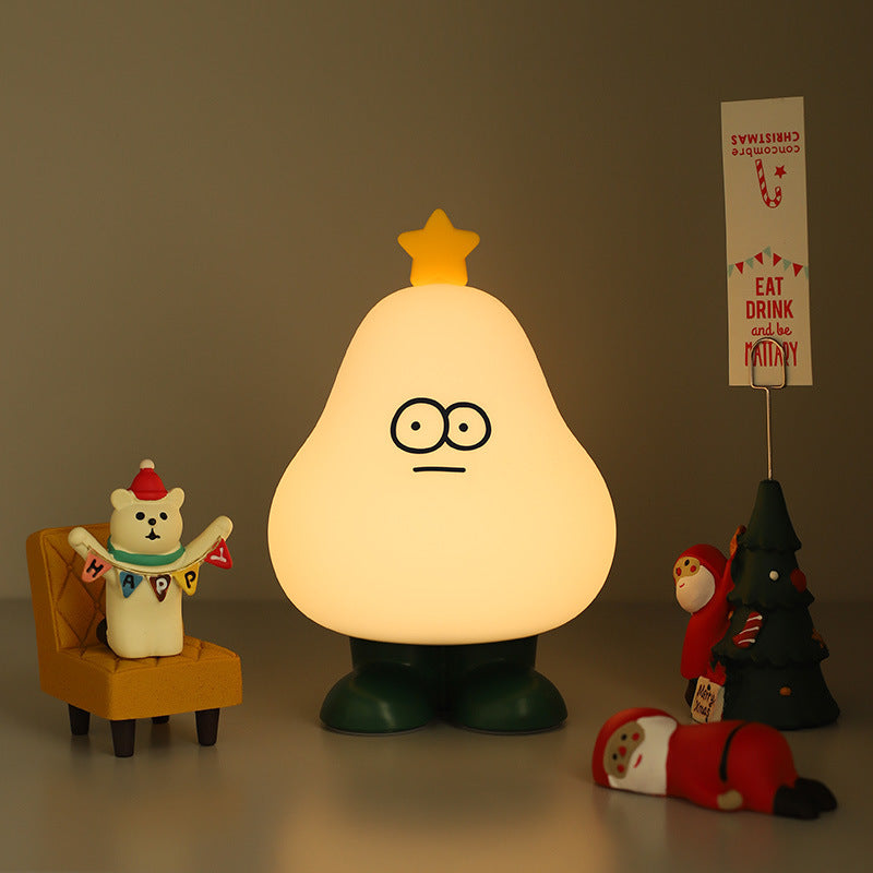 Contemporary Creative Cartoon Pear Silicone ABS HIPS Timing USB Rechargeable LED Night Light Table Lamp For Bedroom