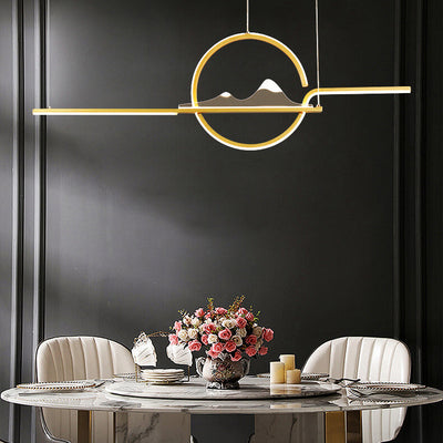 Modern Chinese Minimalist Long Round Landscape Island Light LED Chandelier