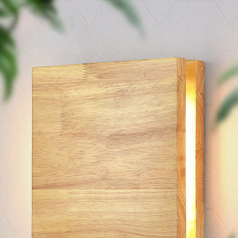 Japanese Wabi-sabi Log Wood Rectangular LED Wall Sconce Lamp