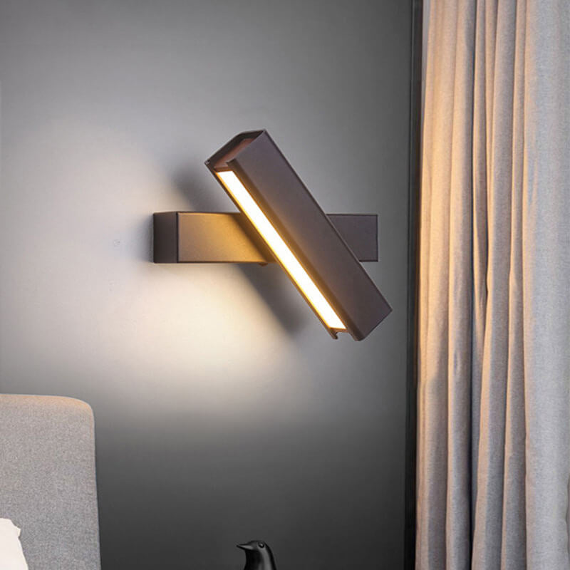 Modern Minimalist Rectangular Aluminum Iron Wood Rotatable LED Wall Sconce Lamp