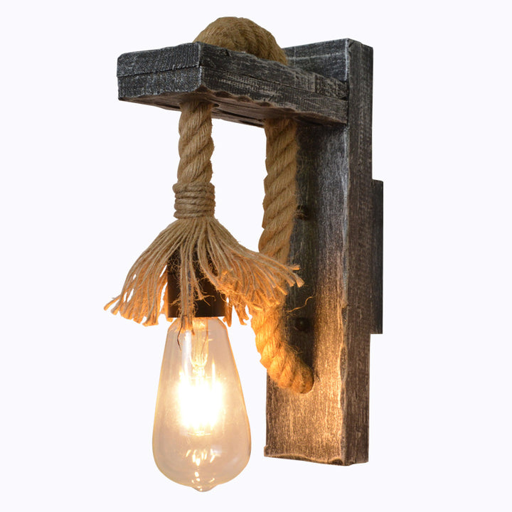 Applique Murale Vintage Industrielle en Bois Massif avec Une Lumière 