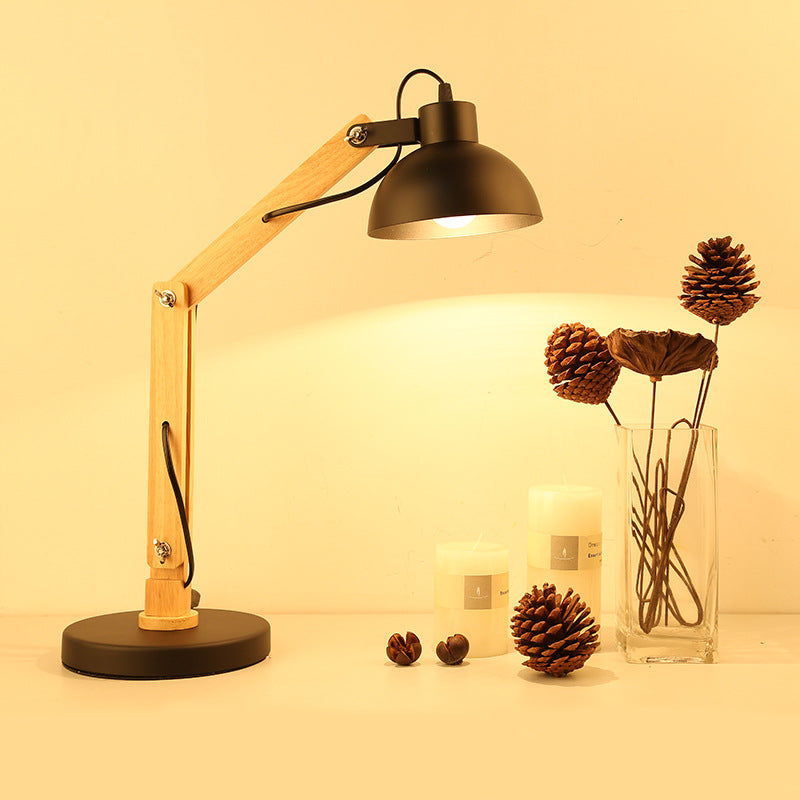 Lampe de table à 1 lumière en fer en bois pliable classique européen 