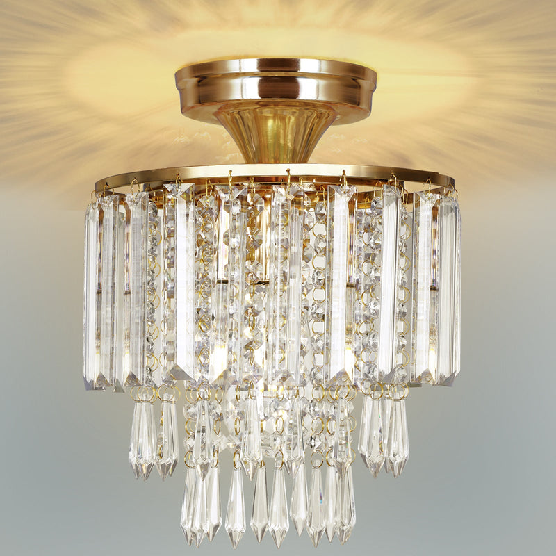 Modern Minimalist Round Tassel Iron Crystal 1-Light Semi-Flush Mount Ceiling Light For Living Room