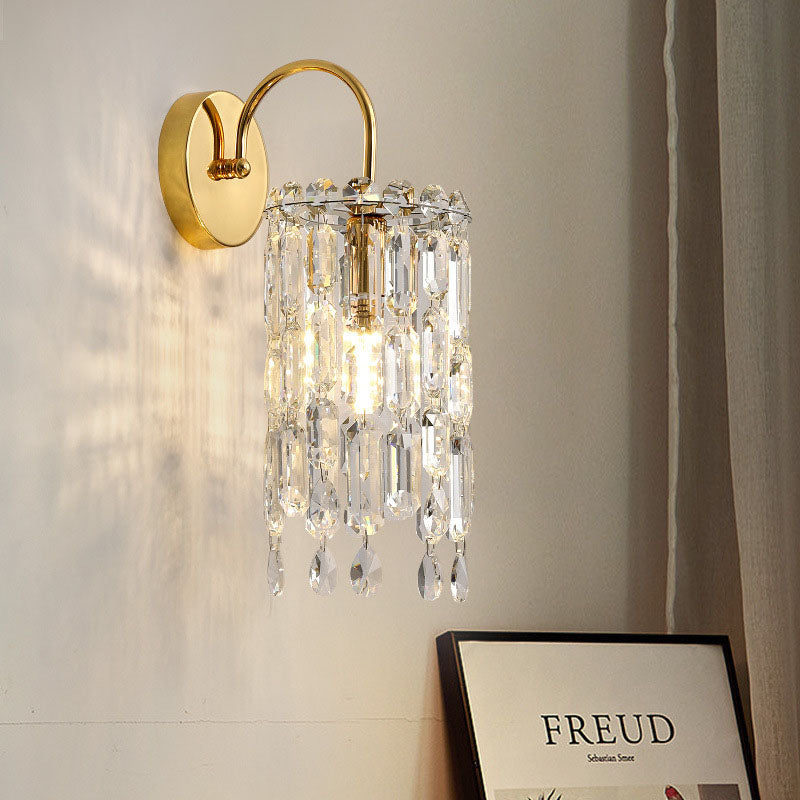 Modern Luxury Gold Finish Frame Dazzling Prismatic Crystal 1-Light Wall Sconce Lamp For Living Room