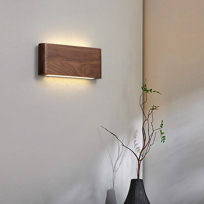 Minimalist Chinese Walnut Rectangular LED Wall Sconce Lamp