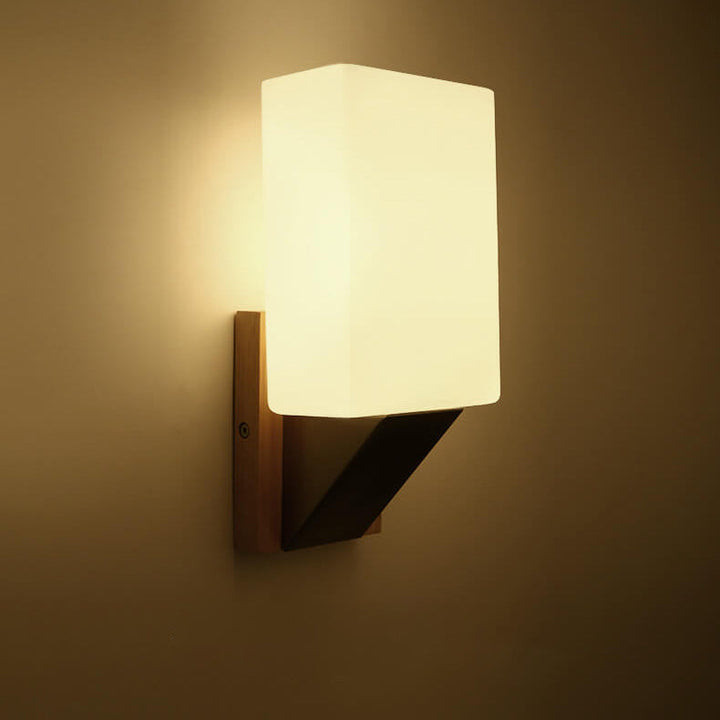 Lámpara Aplique de Pared de 1 Luz con Base de Madera Sólida y Vidrio Cuadrado Nórdico 