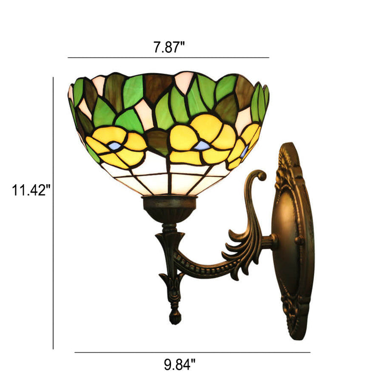 European Tiffany Floral Green Leaf Stained Glass 1-Light Wall Sconce Lamp