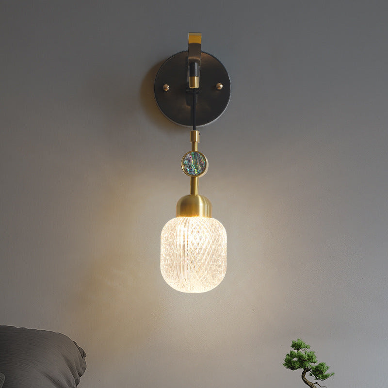 Modern Chinese Oval Jar Glass Brass 1-Light Wall Sconce Lamp