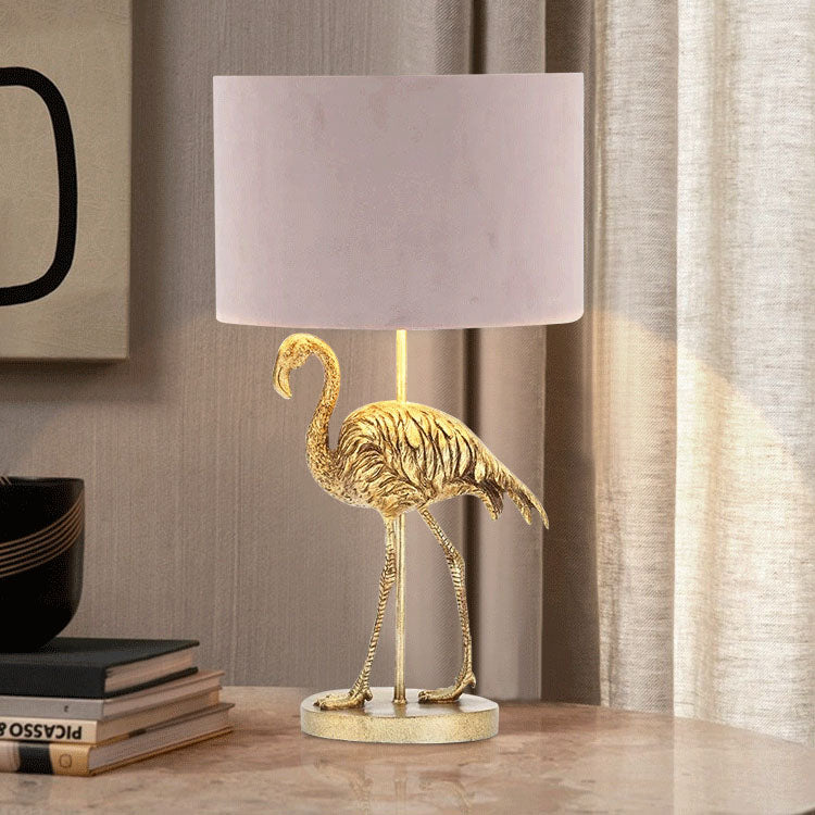 Lámpara de mesa de 1 luz de tela de resina flamenco nórdico de lujo 
