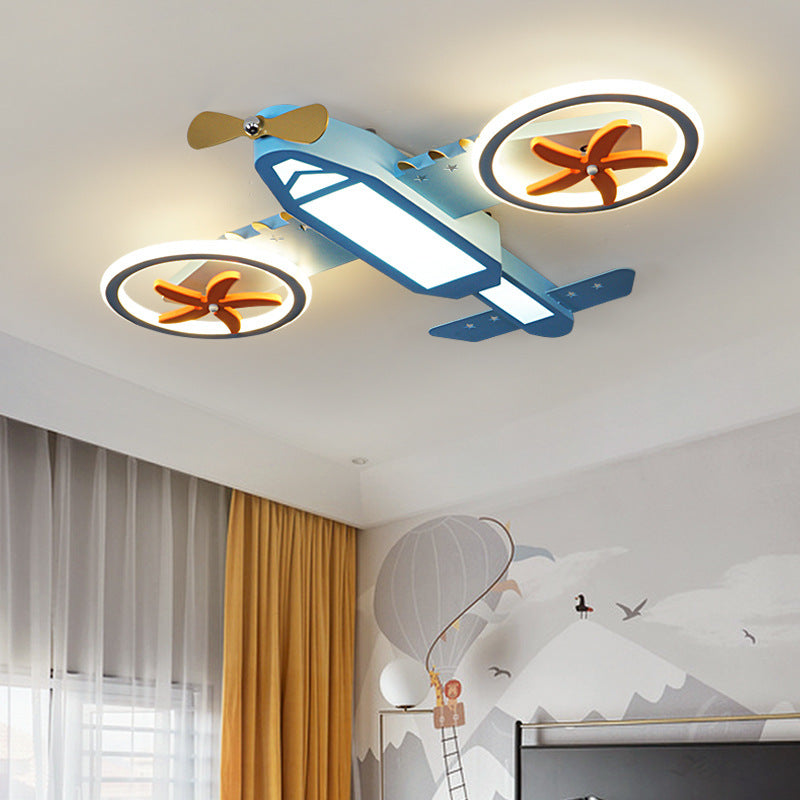 Simple Creative Cartoon Aircraft Blue LED Kids Flush Mount Ceiling Light