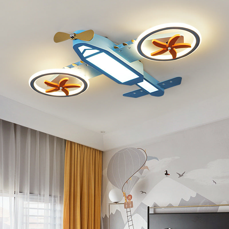 Luz de techo LED azul para niños con montaje empotrado de avión de dibujos animados creativo y sencillo 