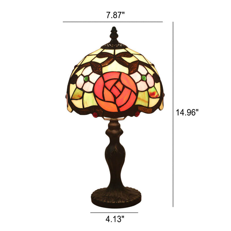 Vintage Tiffany Flower Stained Glass Dome 1-Light Table Lamp