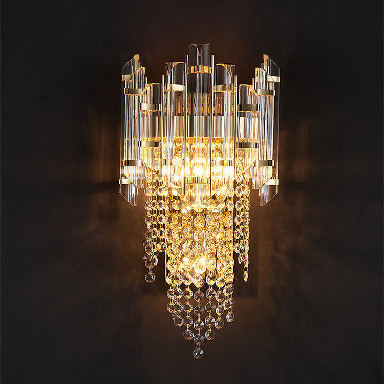 Lámpara de Aplique de Pared de Lujo Moderno con Borlas de Cristal y Oro de 2/3 Luces 