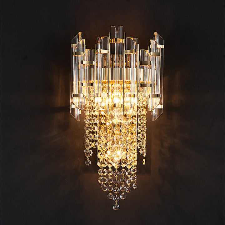 Lámpara de Aplique de Pared de Lujo Moderno con Borlas de Cristal y Oro de 2/3 Luces 