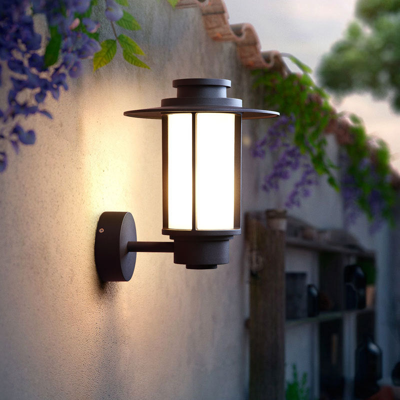 Modern Minimalist Waterproof Coffee Cylinder Lantern 1-Light Patio Landscape Light For Outdoor