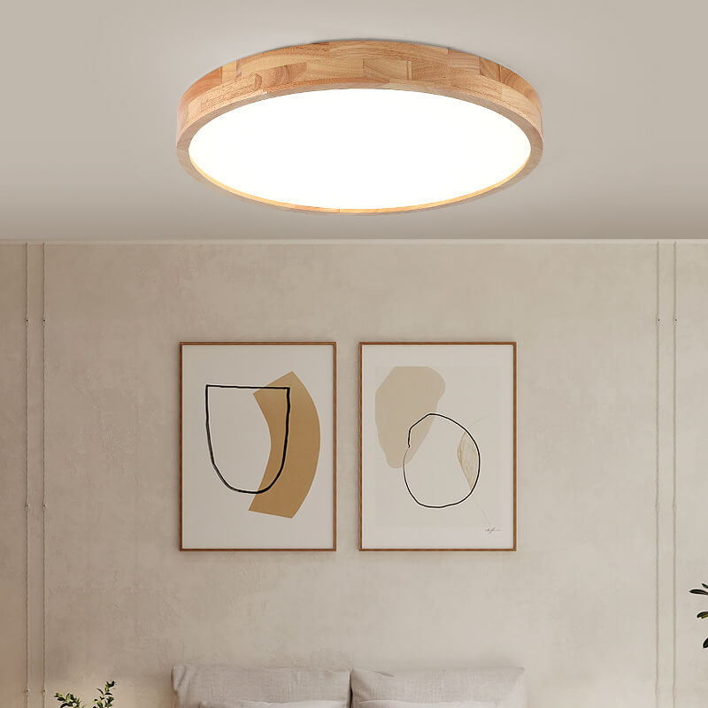Modern Minimalist Solid Wood Round Square Tatami LED Flush Mount Ceiling Light