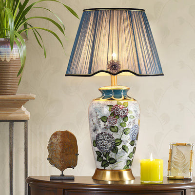 Modern Luxury Painted Fabric Ceramic 1-Light Table Lamp