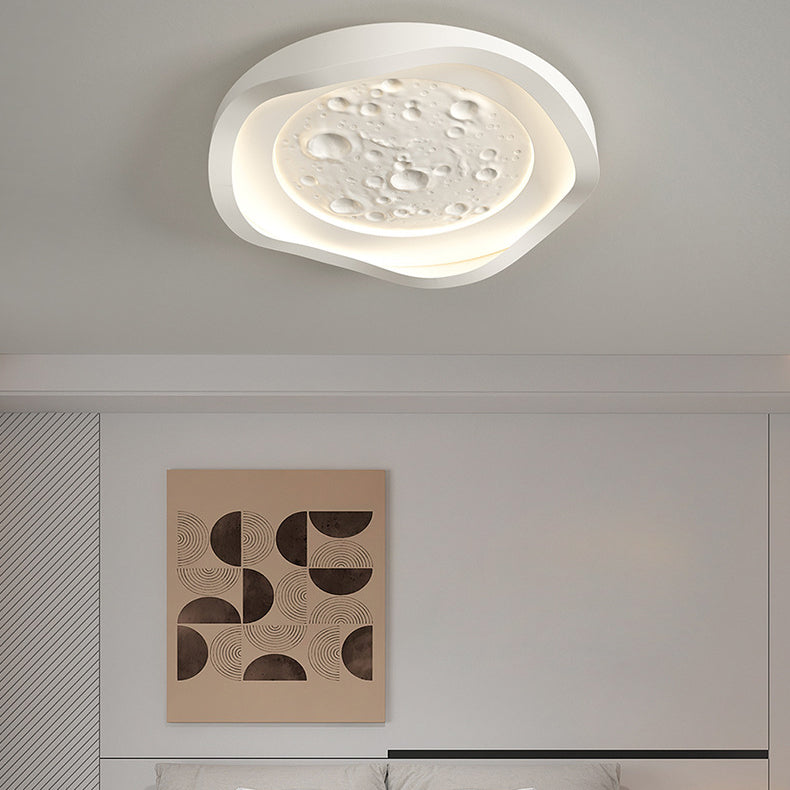 Modern Simplicity Resin Imitation Rock Texture Iron Round Shade LED Flush Mount Ceiling Light For Living Room