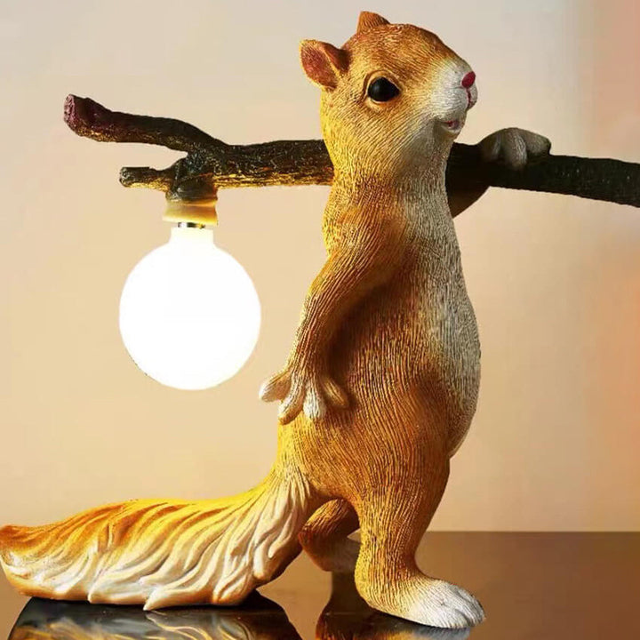 Contemporary Creative Resin Squirrel Moon Glass 1-Light Table Lamp For Bedroom